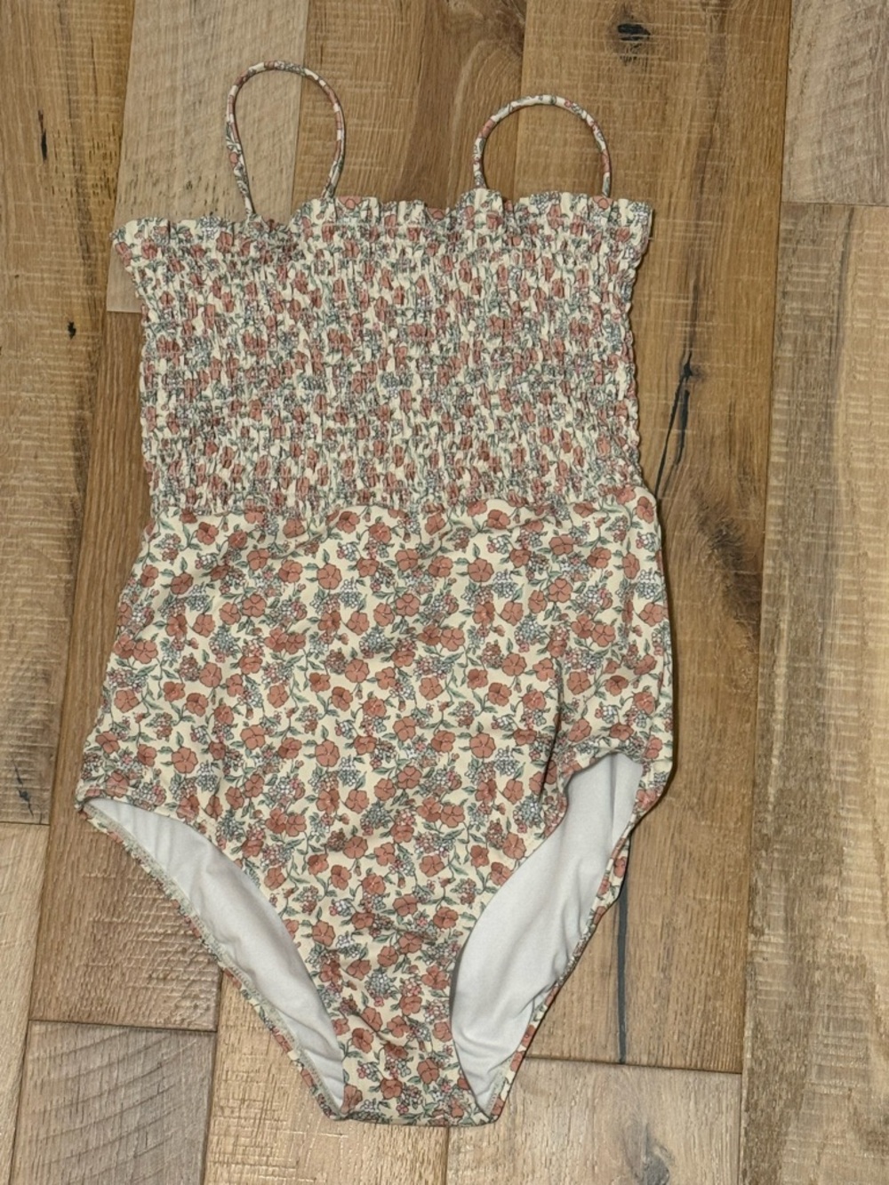 Janie and Jack Floral Smocked One-Piece Swimsuit in Cream and Rust